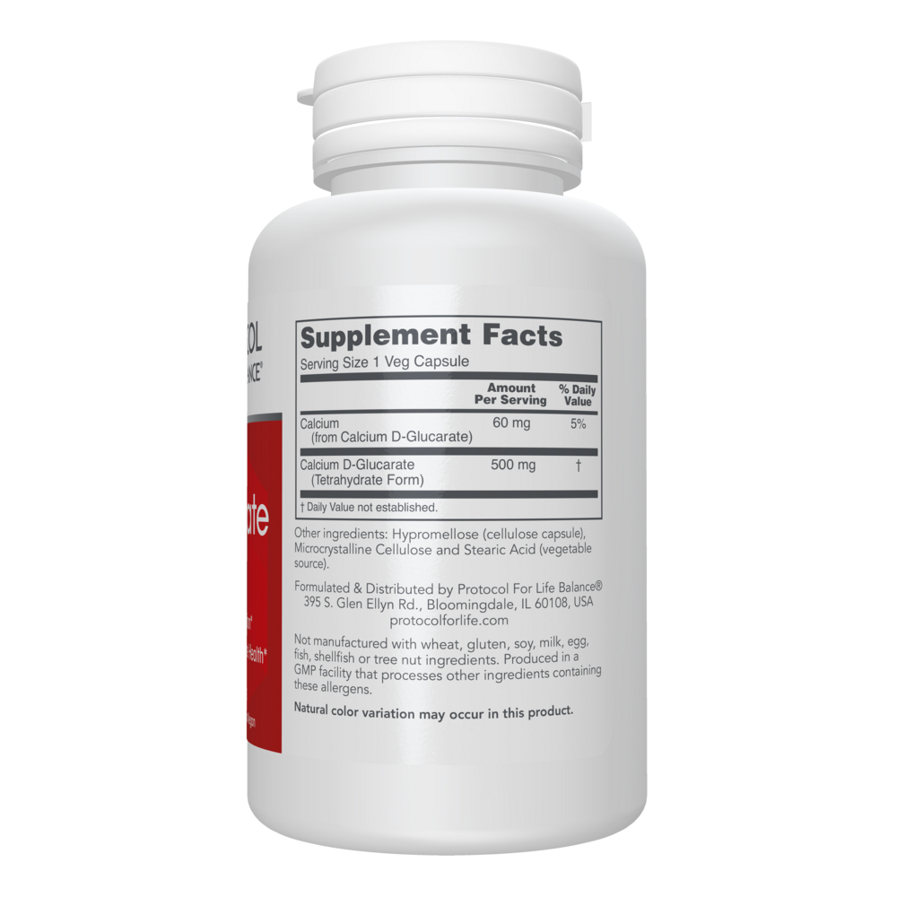 Calcium D-Glucarate 500 mg Supplement Facts Label
