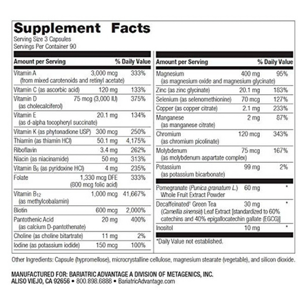 Ultra Multi without Iron Supplement Facts Label
