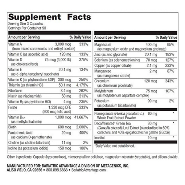 Ultra Multi without Iron Supplement Facts Label