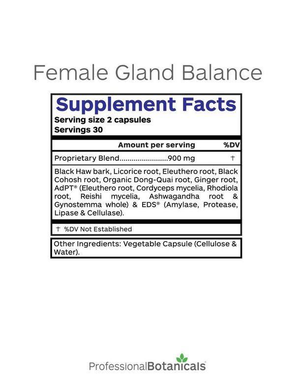 Female Gland Balance Supplement Facts Label