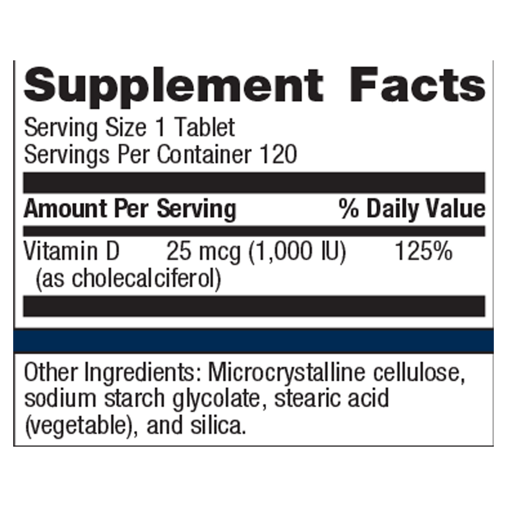 D-3 1000 IU Supplement Facts Label