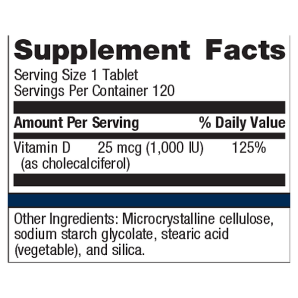 D-3 1000 IU Supplement Facts Label