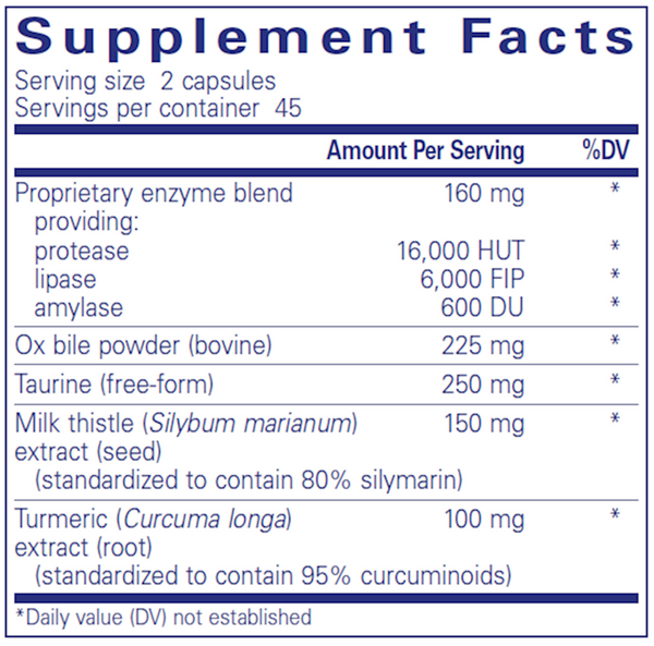 Digestion GB 180 Count Supplement Facts Label