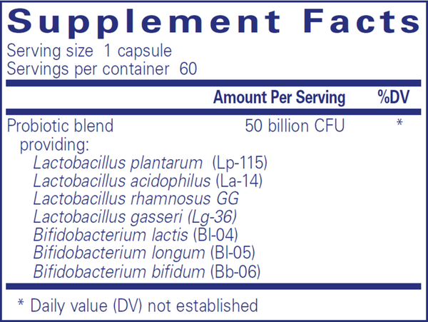 Probiotic 50B Supplement Facts Label