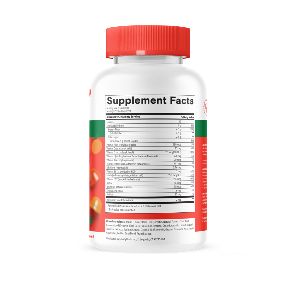 BACKORDER ONLY - Kids Plus Multi & Fiber Supplement Facts Label