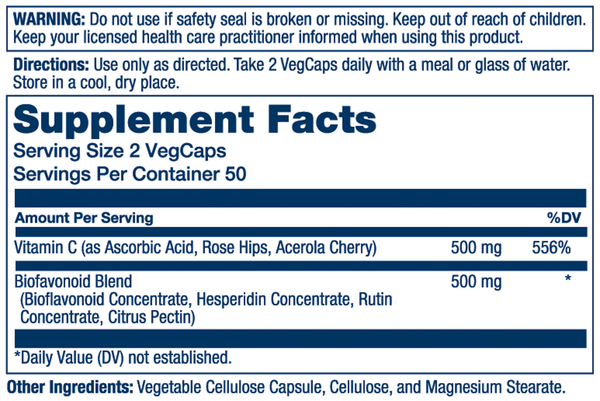 Vitamin C Bioflavonoids 1:1 Supplement Facts Label