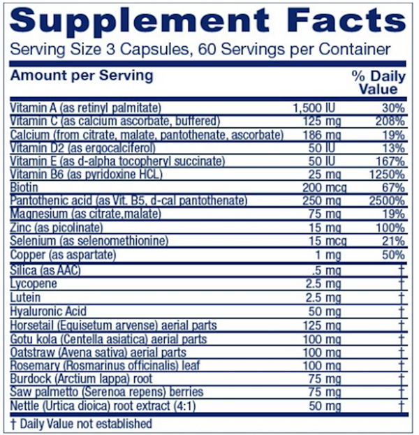 Skin Assist Supplement Facts Label