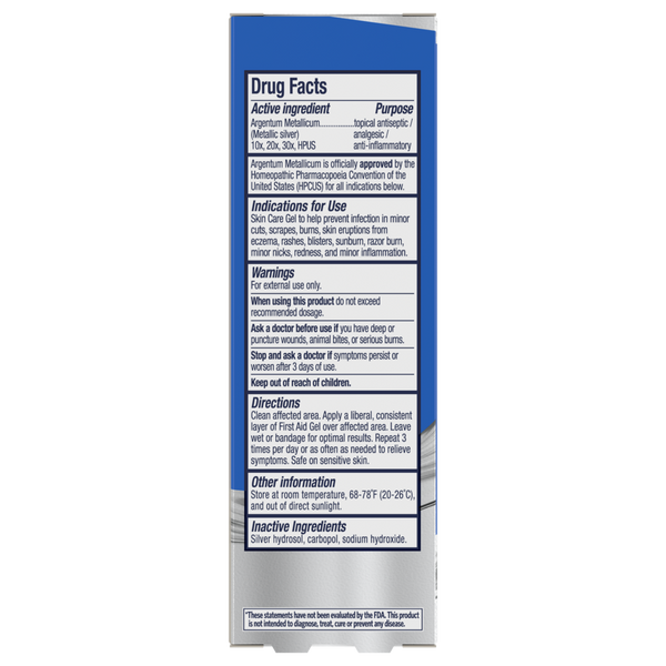 Silver First Aid Gel Supplement Facts Label