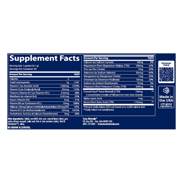 Electrolyte PowerPak Orange Mango Supplement Facts Label