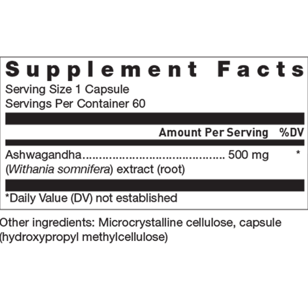 Klean Ashwagandha Supplement Facts Label