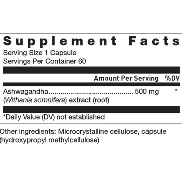 Klean Ashwagandha Supplement Facts Label