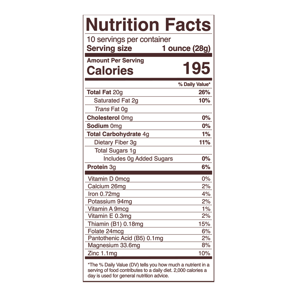 Organic Pecans Supplement Facts Label