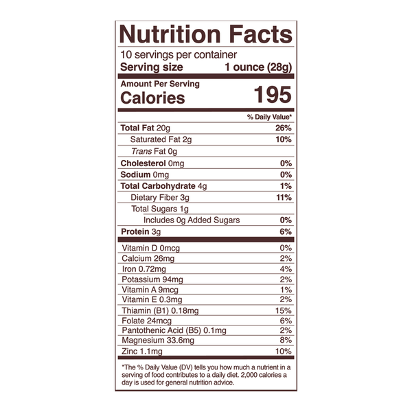 Organic Pecans Supplement Facts Label