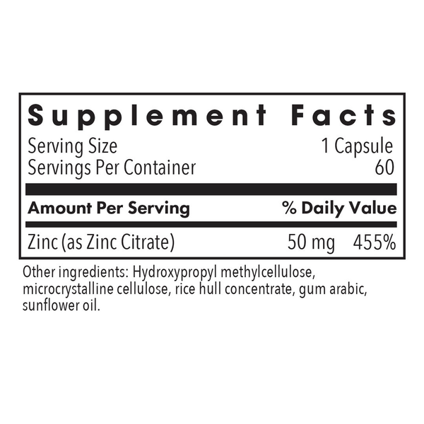 Zinc Citrate 50 Mg Supplement Facts Label