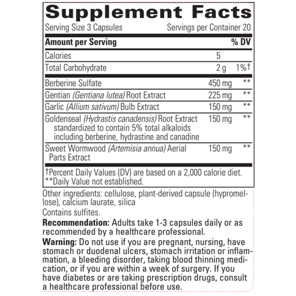 Para-Gard Intestinal Support 120 Count Supplement Facts Label