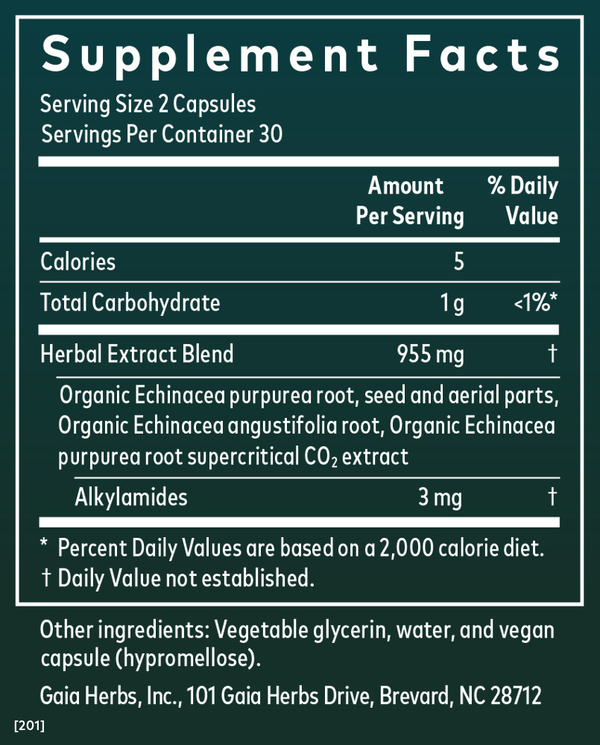 Echinacea Supreme Supplement Facts Label