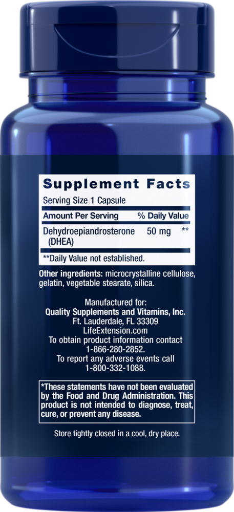 DHEA 50 mg Supplement Facts Label