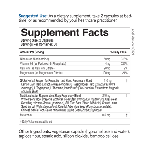 RegeneRest Supplement Facts Label