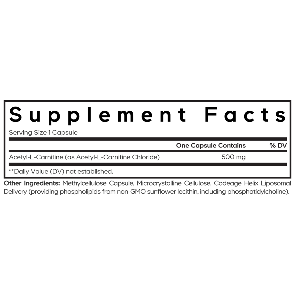 Liposomal Acetyl L-Carnitine+ Supplement Facts Label