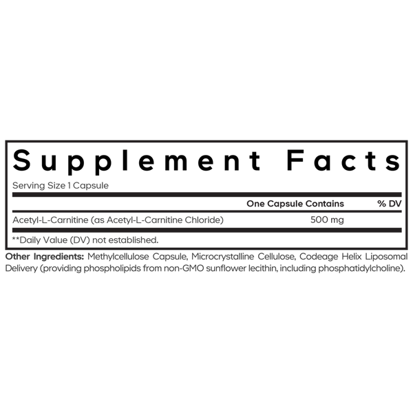 Liposomal Acetyl L-Carnitine+ Supplement Facts Label