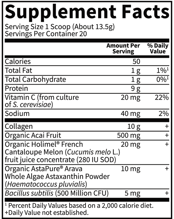 Collagen Super Beauty Supplement Facts Label