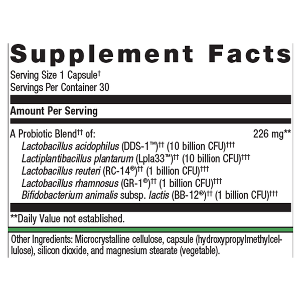 UltraFlora Complete Women’s Probiotic Supplement Facts Label