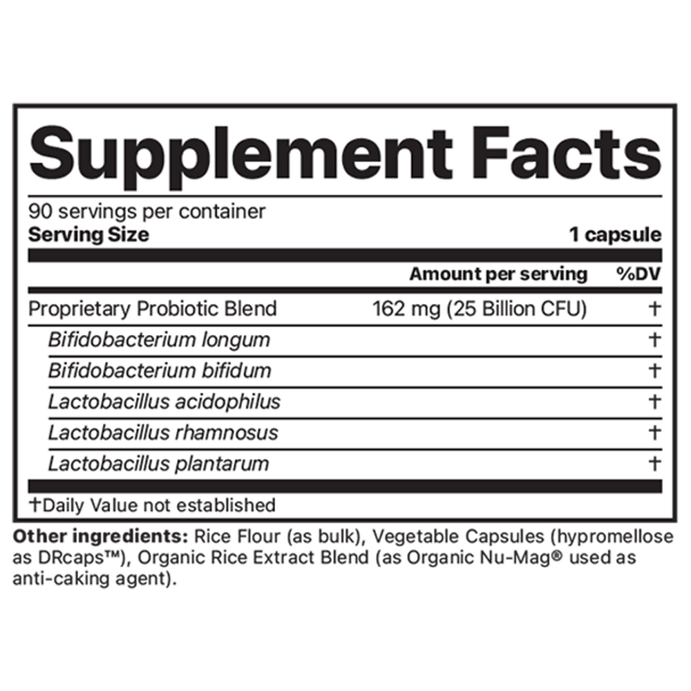 Essential Blend Probiotics Supplement Facts Label