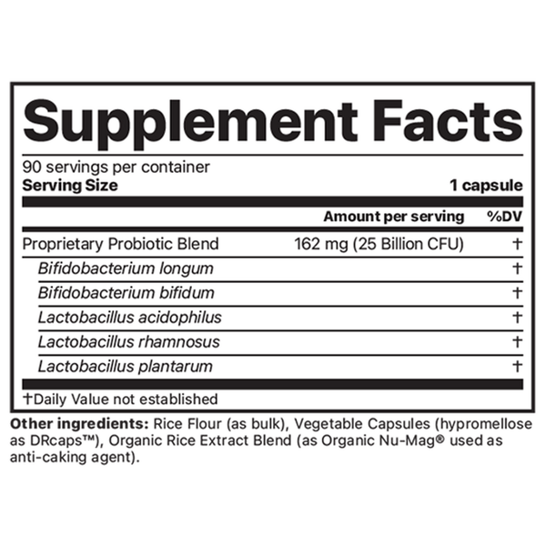Essential Blend Probiotics Supplement Facts Label