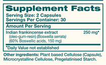 Boswellia Supplement Facts Label