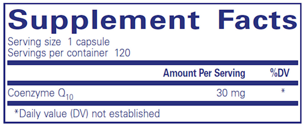 CoQ10 30 Mg. Supplement Facts Label