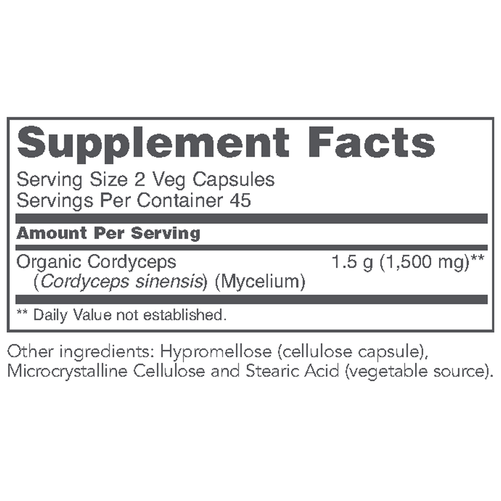 Organic Cordyceps Supplement Facts Label