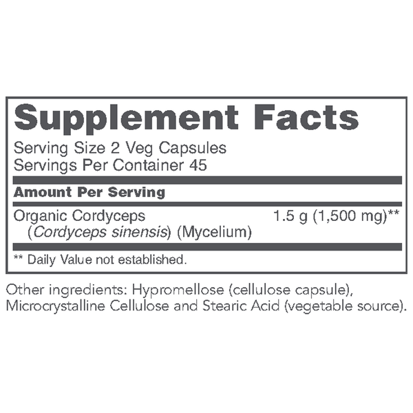 Organic Cordyceps Supplement Facts Label