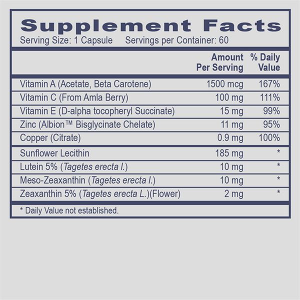 Pro Eyecare Supplement Facts Label