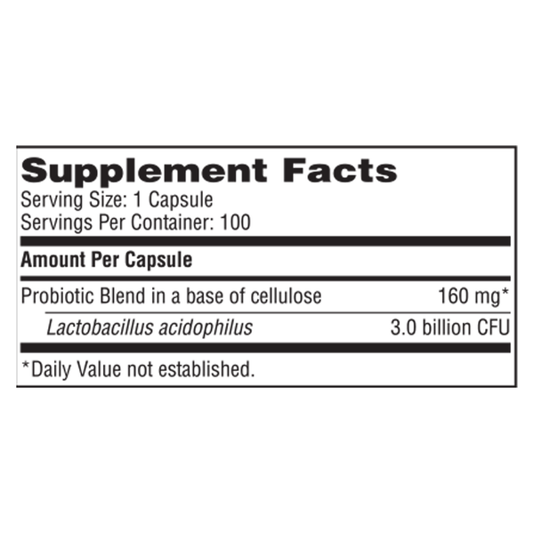 L. Acidophilus SCD Compliant Supplement Facts Label