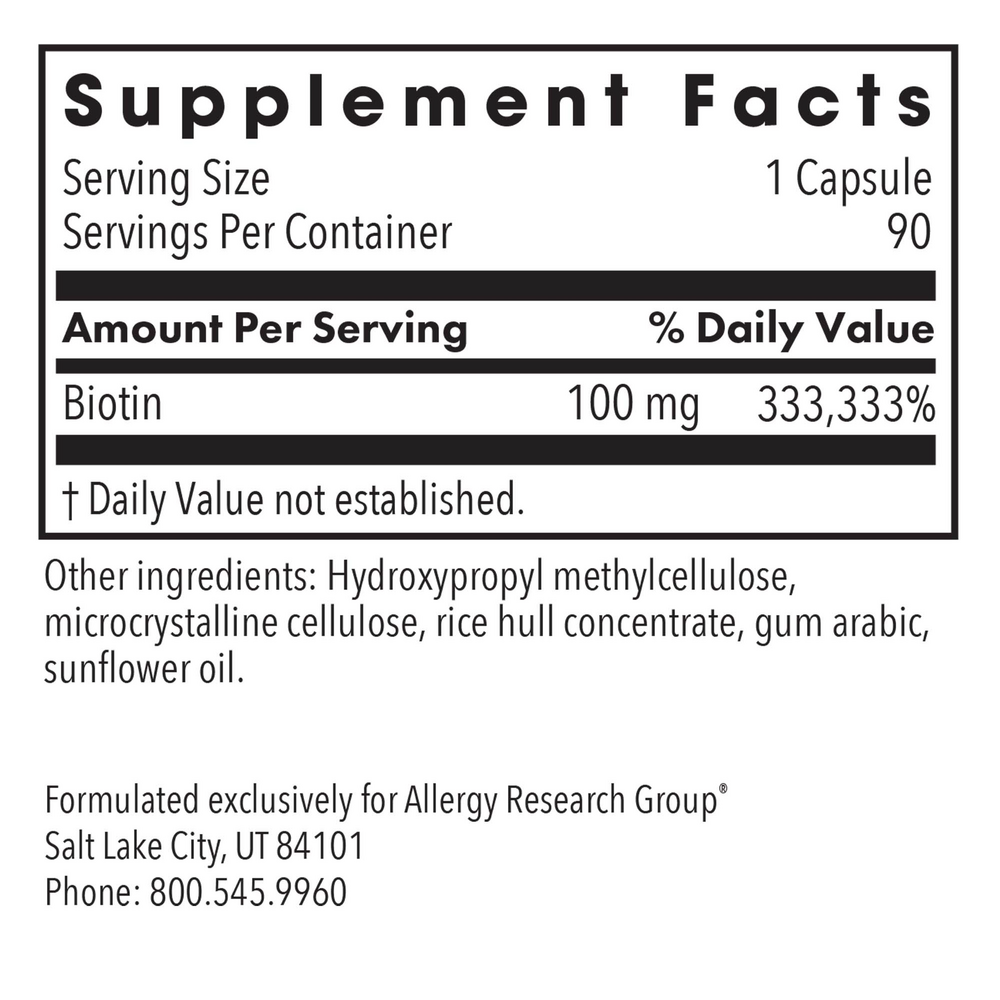 HiBiotin® Supplement Facts Label