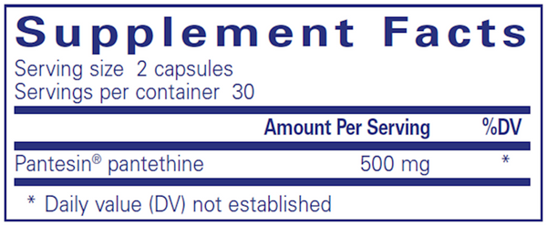 Pantethine 60's Supplement Facts Label