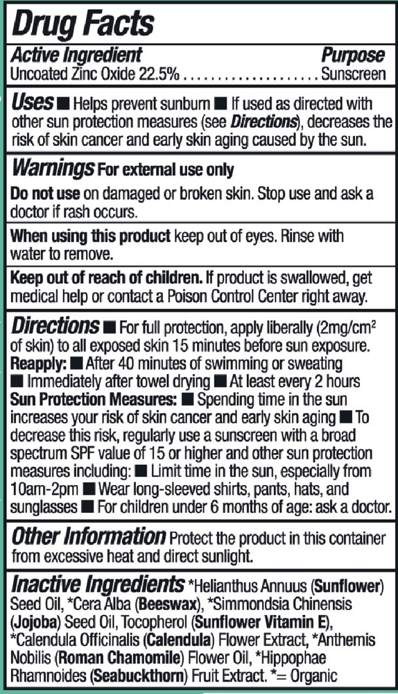 SPF 40 Baby Clear Zinc Sunscreen Cream Supplement Facts Label
