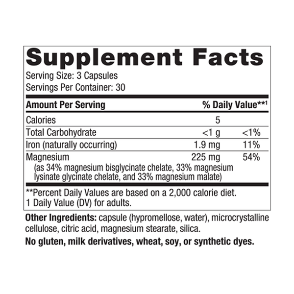 Magnesium Complex 90 Capsules Supplement Facts Label