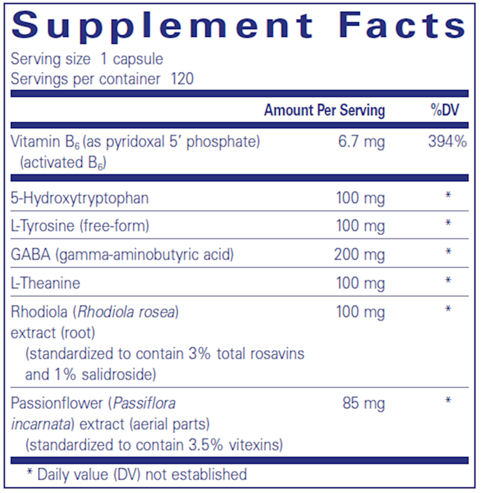 Emotional Wellness 60 Count Supplement Facts Label