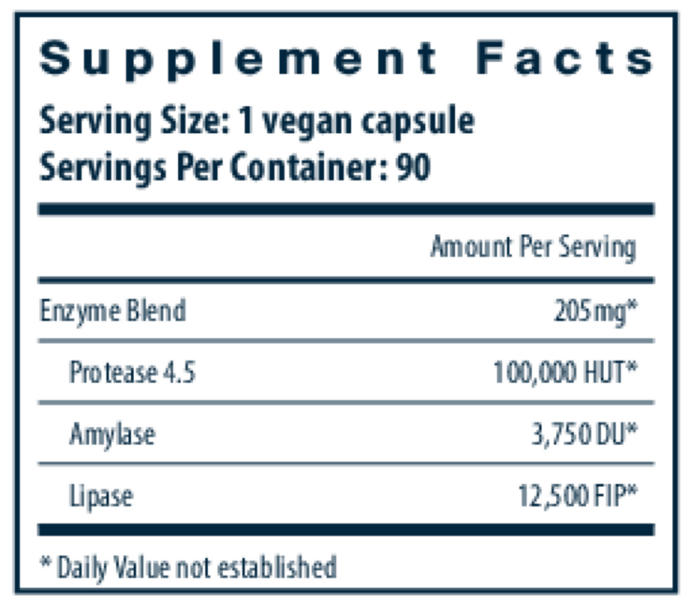 Vegan Pancreatic Enzymes Supplement Facts Label