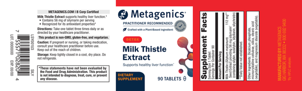 Milk Thistle Extract (Formerly known as Silymarin 80) Supplement Facts Label