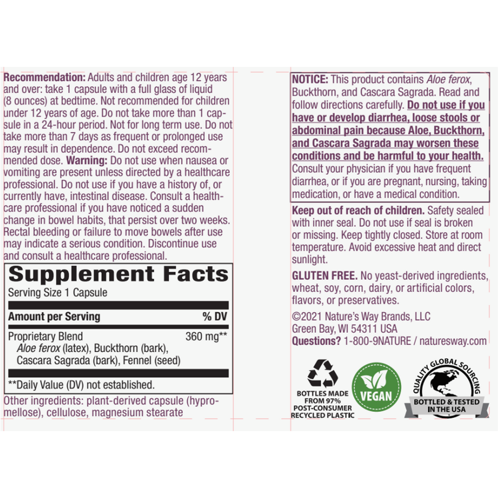 Aloe Max Lax Supplement Facts Label