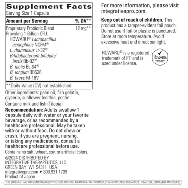 Pro-Flora Concentrate Probiotic Pearls Supplement Facts Label