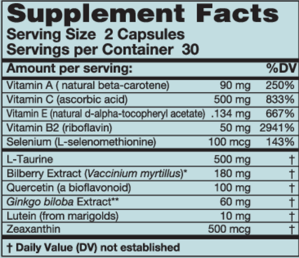 OcuPlus Supplement Facts Label