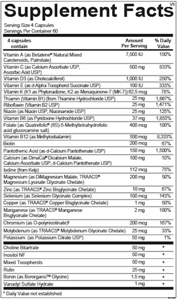 Alpha Base Capsules without Iron Supplement Facts Label