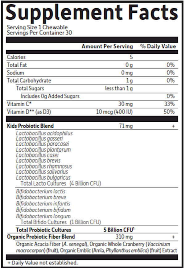 Organic Kids Probiotics Watermelon Supplement Facts Label