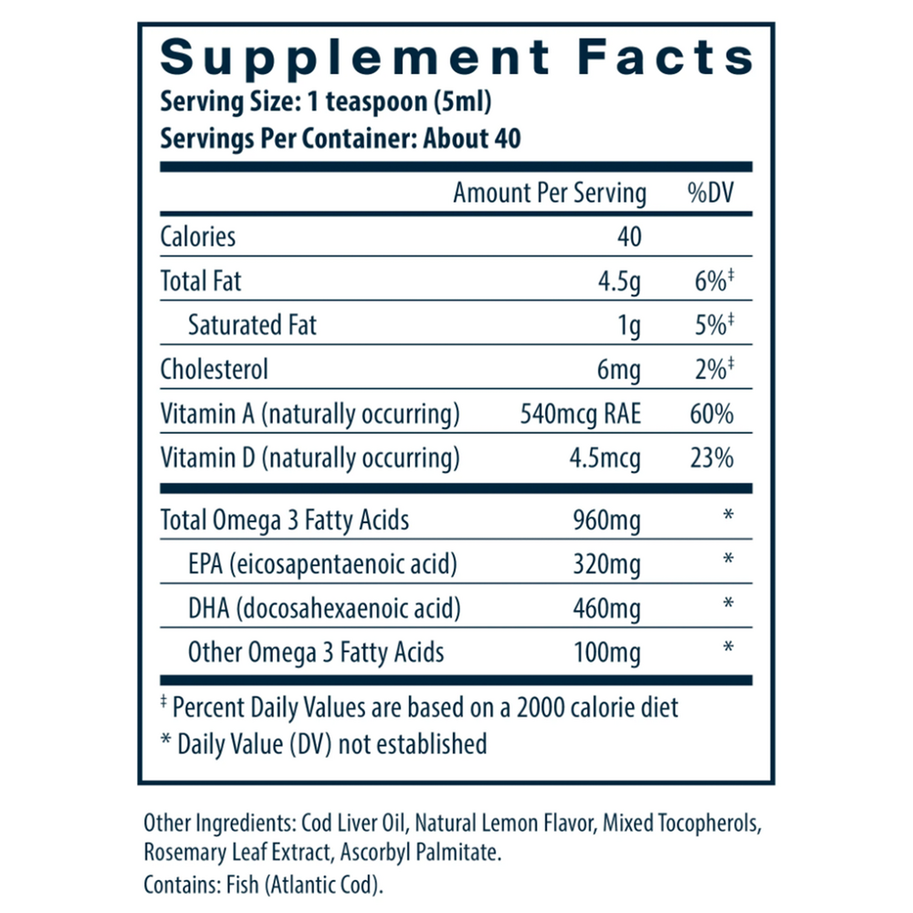 Ultra Pure Cod Liver Oil 1025 Supplement Facts Label