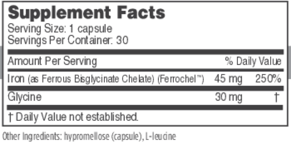Ferrosolve Supplement Facts Label