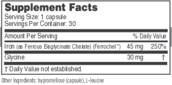 Ferrosolve Supplement Facts Label