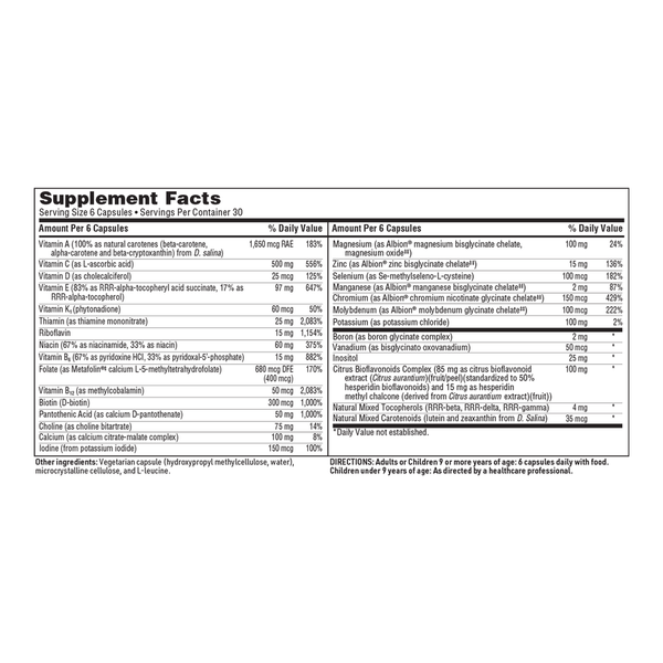 VitaSpectrum Capsules Supplement Facts Label